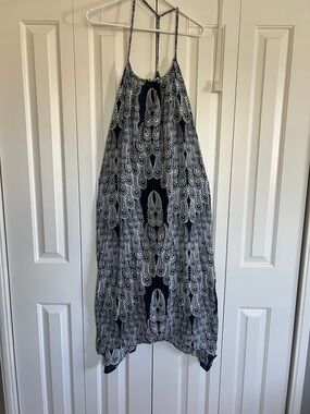 Roxy Navy  and White Asymmetrical Halter Dress